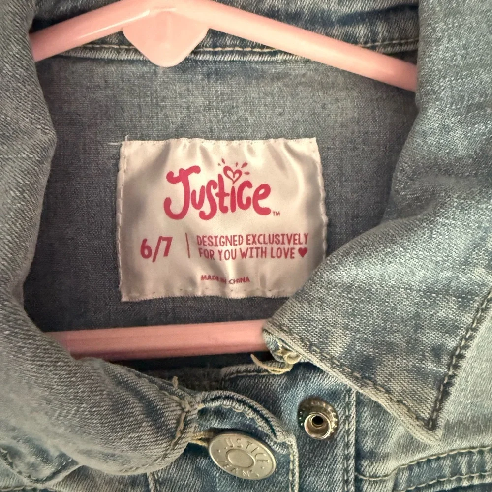 Justice Light Wash Denim Vest with Sequin Patches - Blue